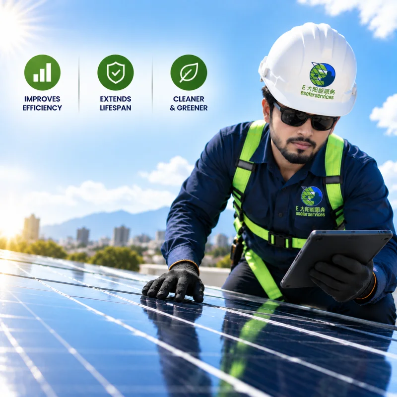 Professional solar technicians inspecting a rooftop solar system in Karachi